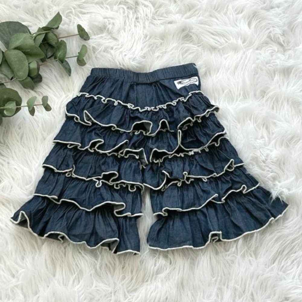 Girls Adorable Boutique Ruffle Back Capri Denim Pants